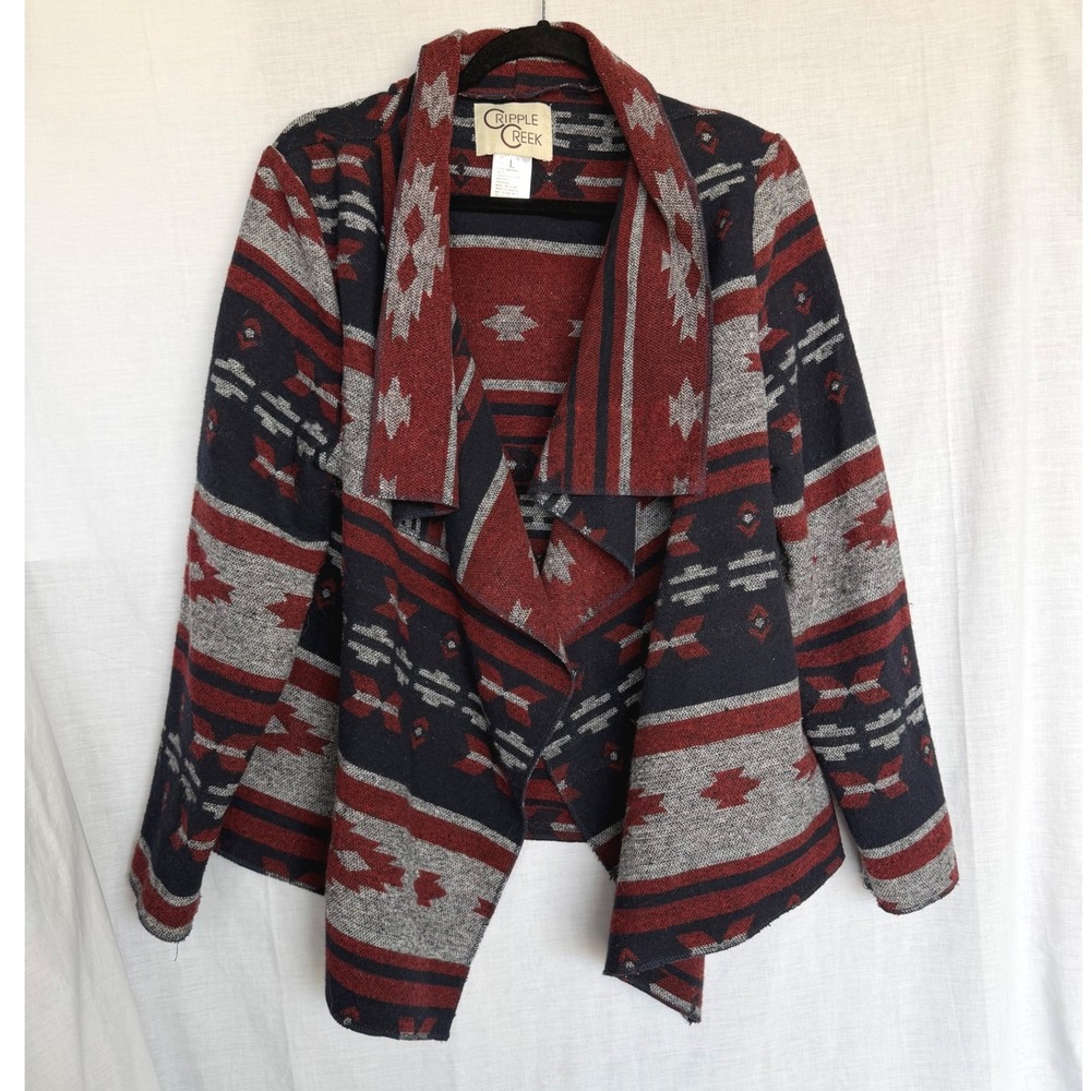 Cripple Creek Cardigan Jacket Red Black Southwestern Aztec Western Cowgirl Large